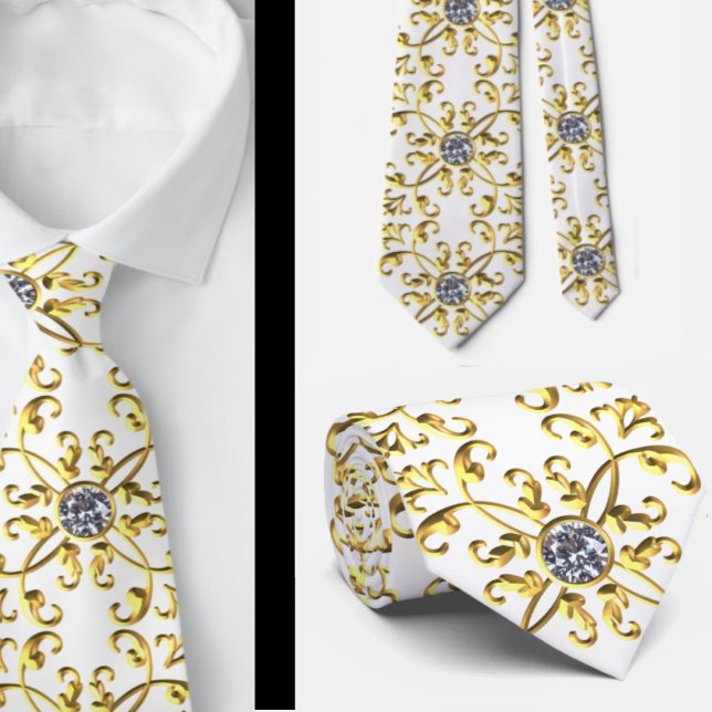 Cravate Elégant Formal Faux Blanc Or Faux Diamant (Créateur téléchargé)