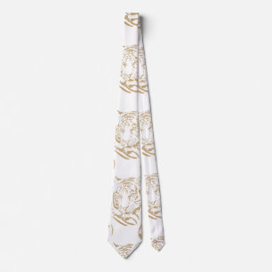 Cravate Elegant Gold Glitter Tiger Print White Design