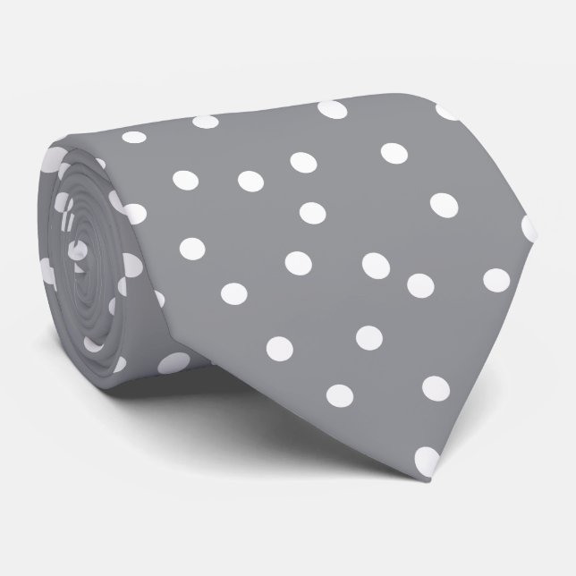 Cravate Elegant Gray White Polka Dots Pattern Groom Gift   (Roulé)