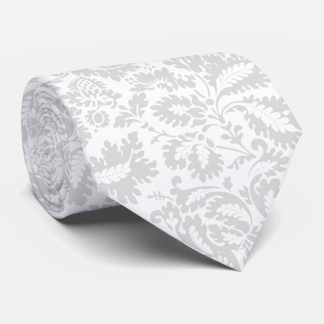 Cravate Élégant gris floral botanique (Roulé)