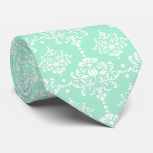Cravate Élégant Groomsmen Damask Pattern Neo Mint Mariage