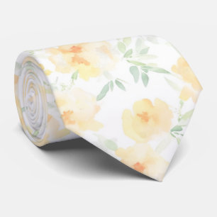 Cravate Elégant jaune doux aquarelle orange floral