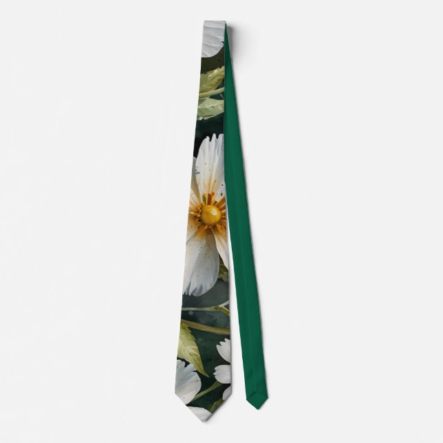 Cravate Elegant Lovely White Flowers Watercolor Chic (Devant)