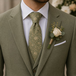 Cravate Élégant Luxe Botanique Vert Sauge Vintage