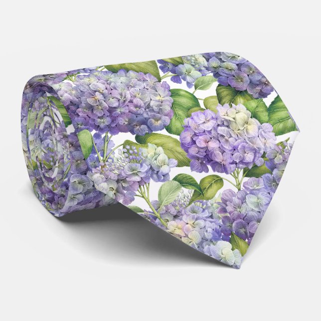 Cravate Élégant Mariage à motifs floraux d'Hydrangée viole (Roulé)
