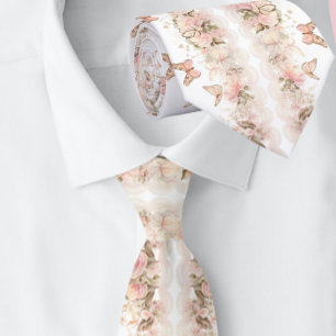 Cravate Élégant Mariage blanc papillon rose