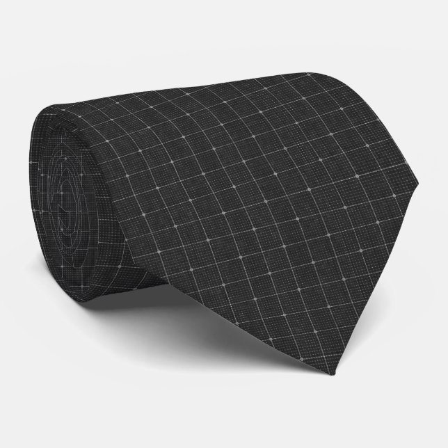 Cravate Elegant Matte Black Pin Dot Grid (Roulé)