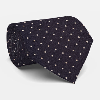 Cravate Elegant Midnight Navy Subtle Beige Polka Dots 