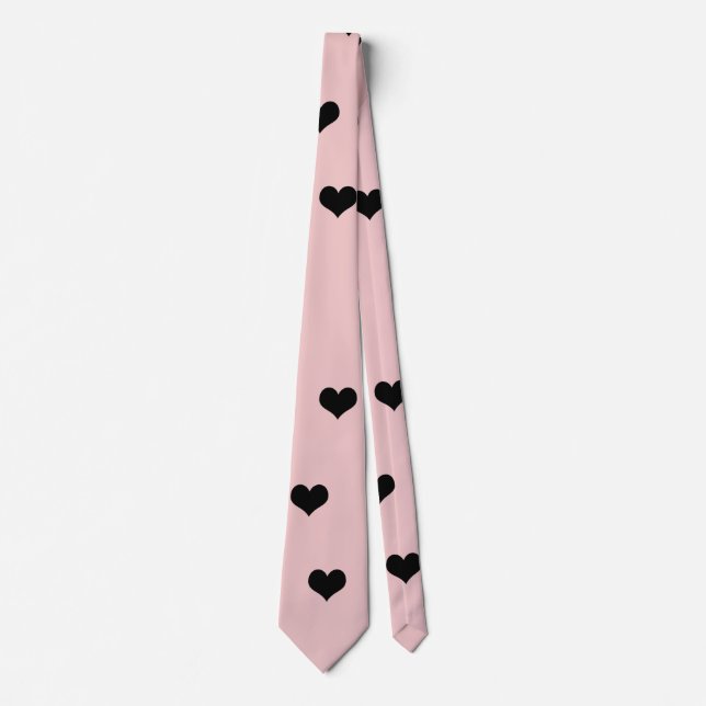Cravate Élégant mignon noir et rougissant motif de coeur r (Devant)