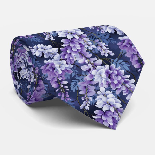 Cravate Elégant modèle floral carrelé à la glycine (Roulé)