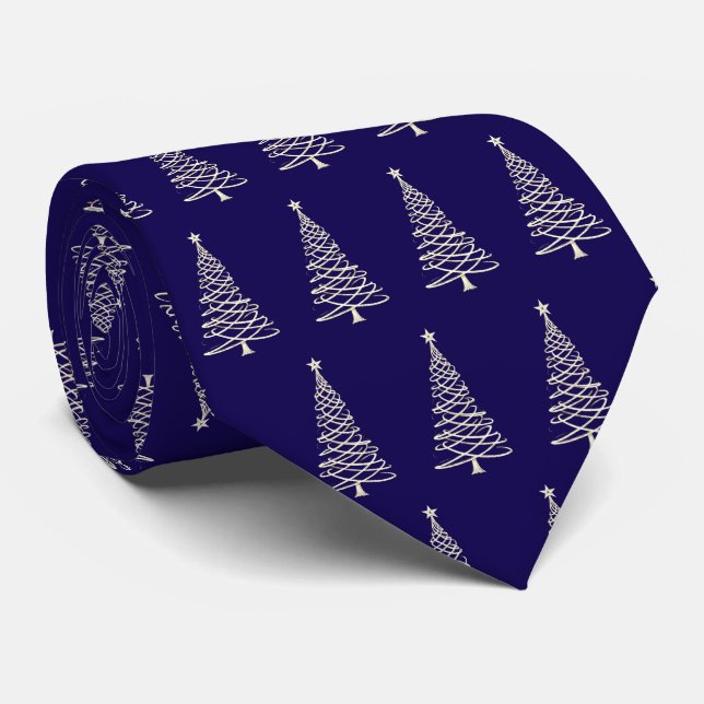 Cravate Elegant Modern Navy Blue Christmas Trees Patterned (Roulé)