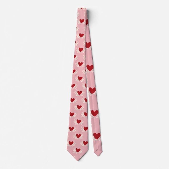 Cravate Elegant Modern Pink and White Doodle Heart Pattern (Devant)