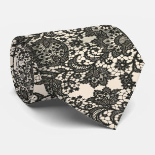 Cravate Elégant Moderne Design Vintage Beige Black Lace