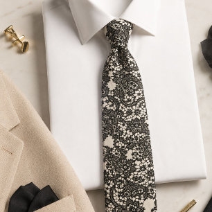 Cravate Élégant Moderne Élégant Vintage Beige Noir Dentell