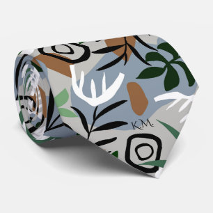 Cravate Élégant Moderne Rétro Vintage Foliage Monogramme
