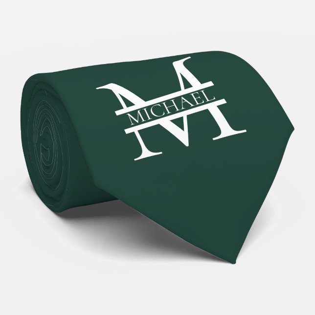 Cravate Élégant Monogramme et nom Emerald Green Personnali (Roulé)