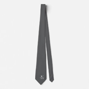 Cravate Élégant Monogramme Gris Blanc