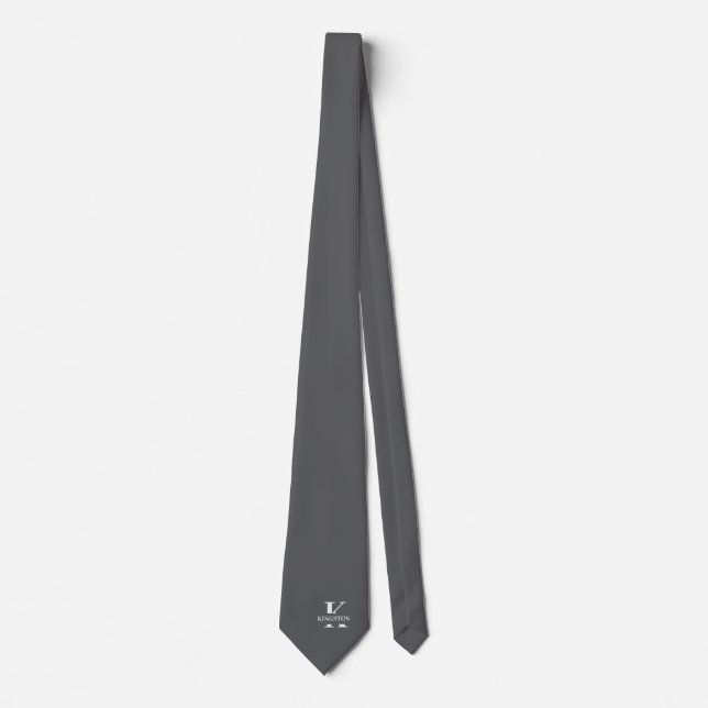 Cravate Élégant Monogramme Gris | Blanc (Devant)