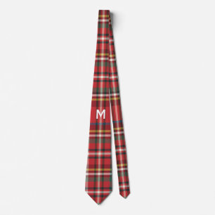 Cravate Élégant Monogramme Plaid Rustique Noël