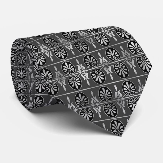 Cravate élégant motif carrelé noir argent (Roulé)