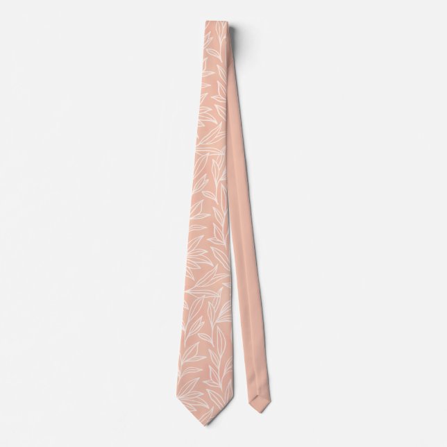 Cravate Élégant Motif de feuillage blanc rose champagne (Devant)