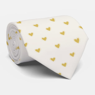 Cravate Élégant Motif de Petits Cœurs en Or Faux Crème N