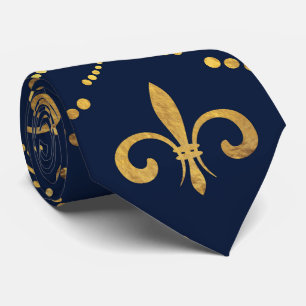 Cravate Élégant motif Fleur de lis - Or et bleu profond