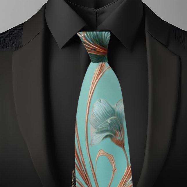 Cravate Élégant motif floral cuivre et turquoise Lg (Créateur téléchargé)