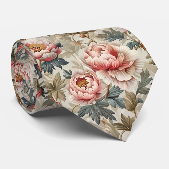 Cravate Elégant motif floral. Pâles roses (Roulé)