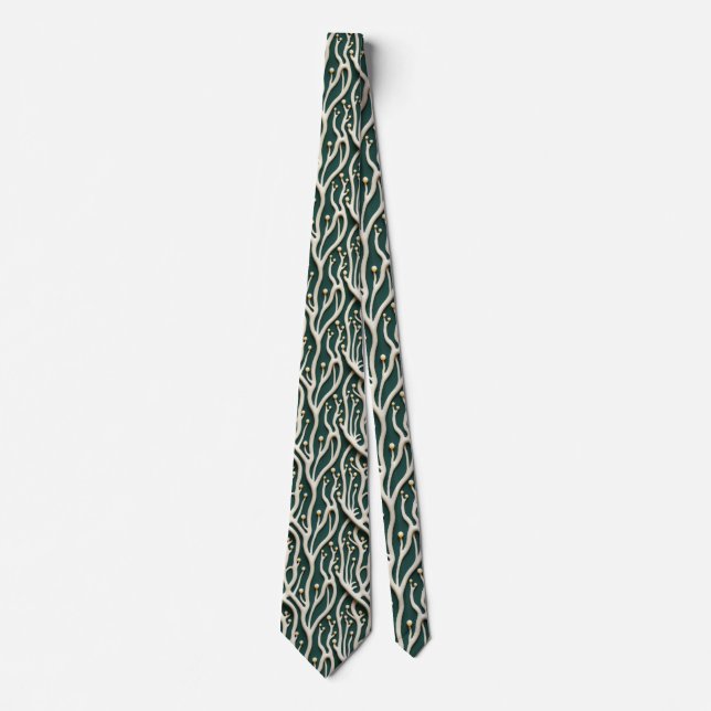 Cravate Élégant motif floral vert classique (Devant)