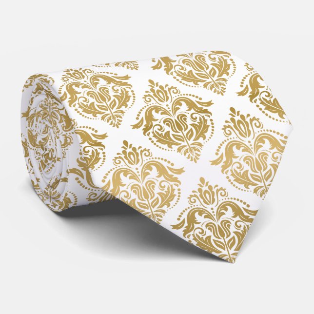 Cravate Elégant Motif géométrique Floral Gold Damques (Roulé)