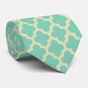 Cravate Élégant Motif Quatrefoil Mint-Green & Beige