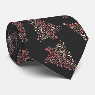 Cravate Élégant motif rose d'or de Noël