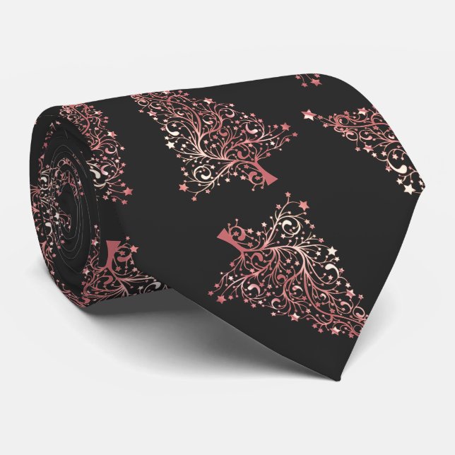 Cravate Élégant motif rose d'or de Noël (Roulé)