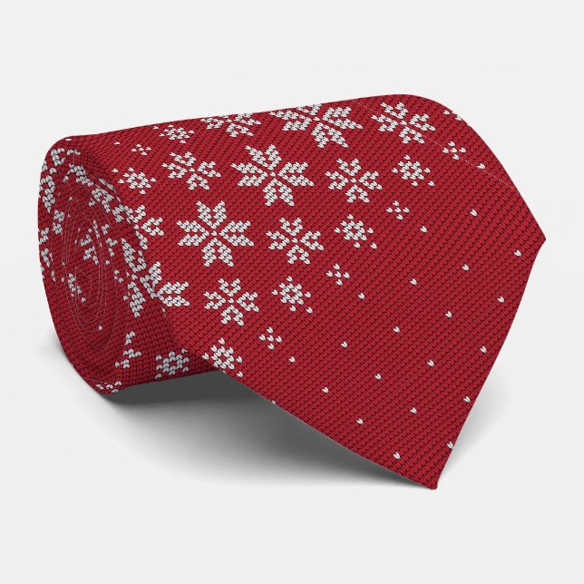 Cravate Élégant Motif Snowflake Noël Rouge (Roulé)