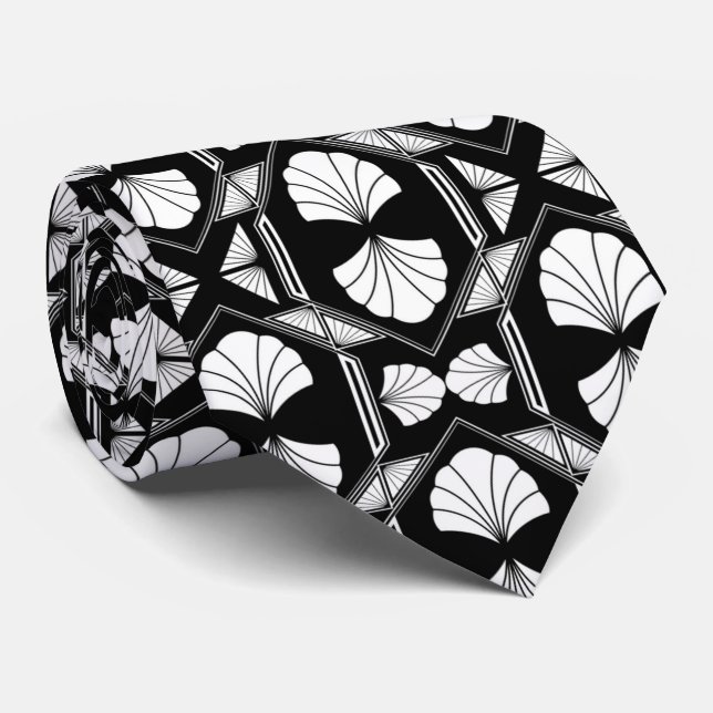 Cravate élégant noir blanc art déco motif (Roulé)
