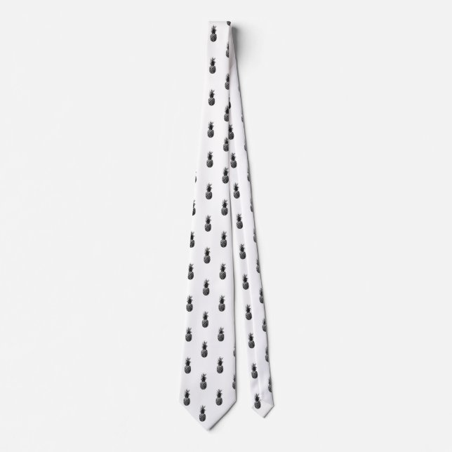 Cravate Élégant noir et blanc Motif d'ananas d'été (Devant)