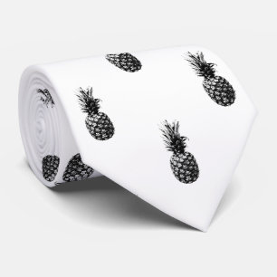 Cravate Élégant noir et blanc Motif d'ananas d'été
