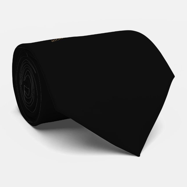 Cravate Élégant Noir et Or Nom du monogramme personnalisé (Roulé)