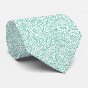 Cravate Elégant Paisley Vintage Blanc Et Vert Menthe