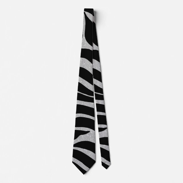 Cravate Elégant Parties scintillant noire Silver Zebra Pos (Devant)