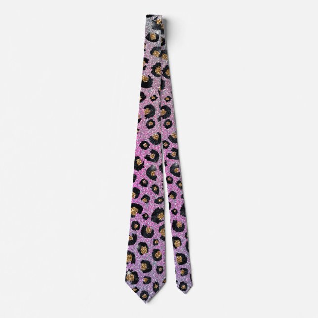 Cravate Elegant Pink Blue Gold Glitter Black Leopard (Devant)