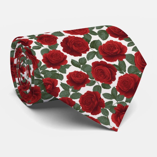 Cravate Elegant Red Rose Seamless Floral Pattern (Roulé)