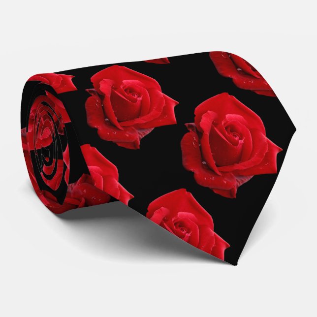 Cravate Élégant Romantique Roses Rouges Floral (Roulé)