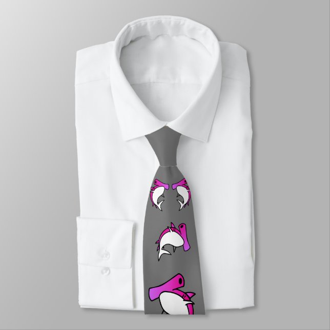 Cravate Elégant rose et gris marteau requin dessin animé C (Attaché)