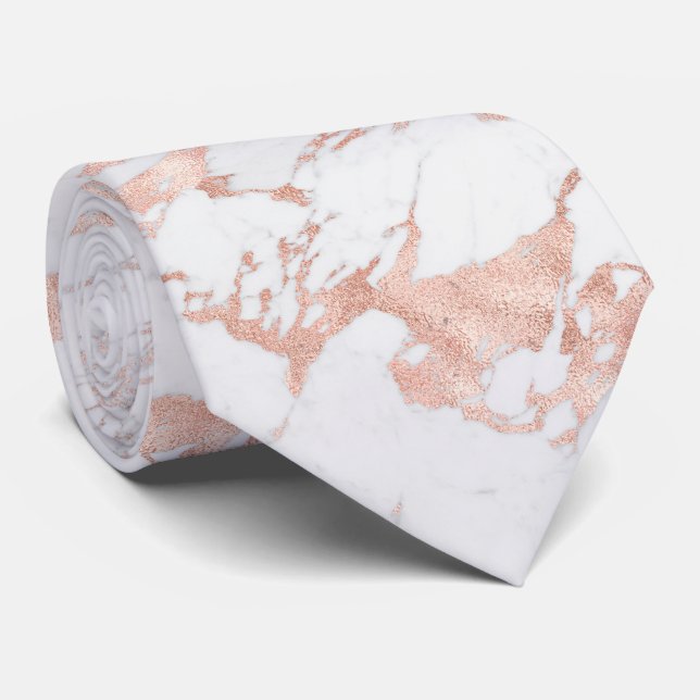 Cravate Elégant Rose Gold Foil Marbre blanc chic (Roulé)