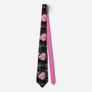 Cravate Élégant rose Roses sur les bandes noires Motif