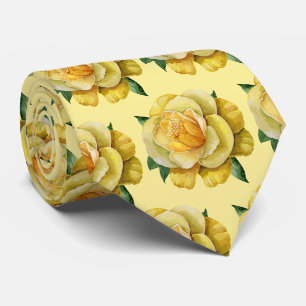 Cravate Elégant Roses d'aquarelle jaune