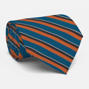 Cravate Elégant Silver Grey Marine Orange Red Blue Stripes