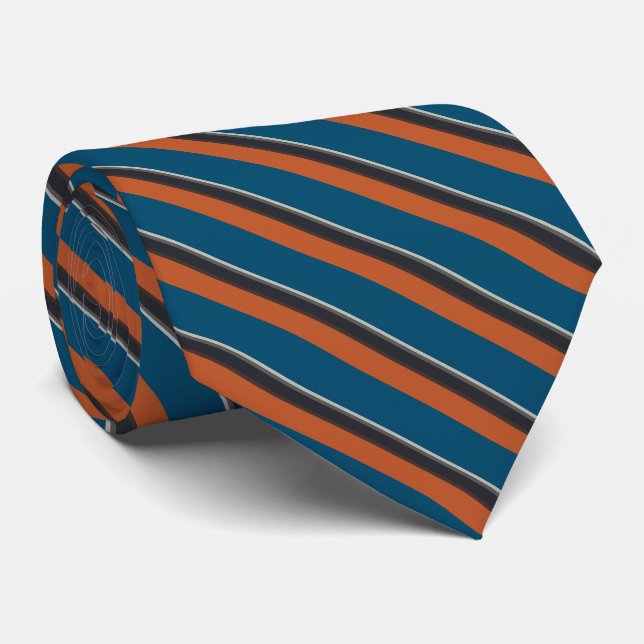 Cravate Elégant Silver Grey Marine Orange Red Blue Stripes (Roulé)